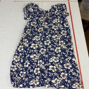 Hilo Hattie Original Hawaiian Dress Blue and White Cotton Vintage with Flaws